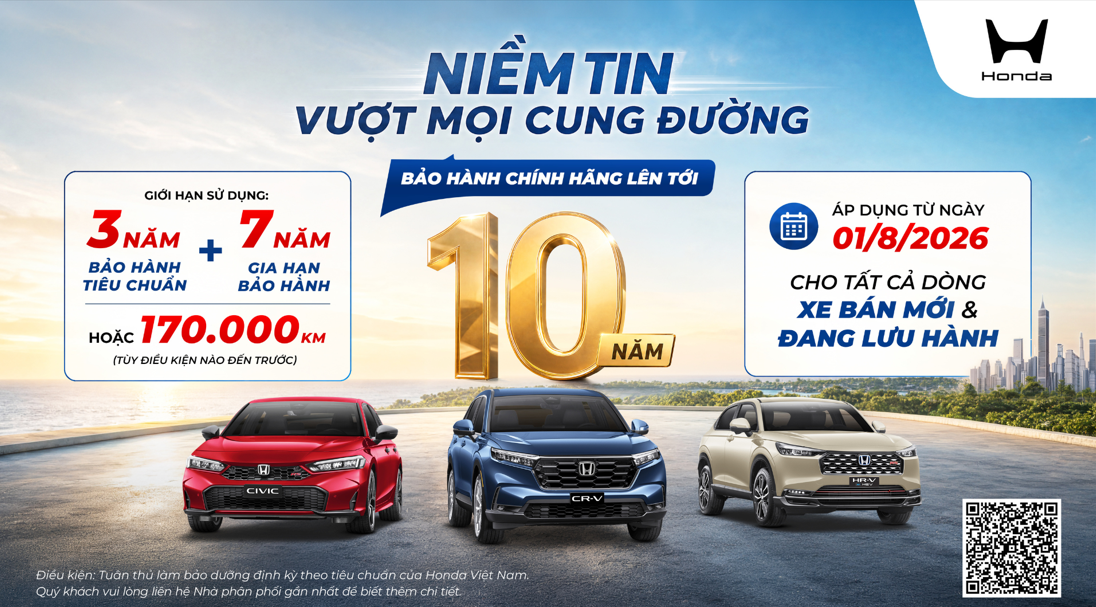Honda triển khai chương trình gia hạn bảo hành chính hãng lên đến 10 năm cho khách hàng ô tô